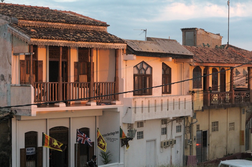 Fort guesthouses glowing at sunset